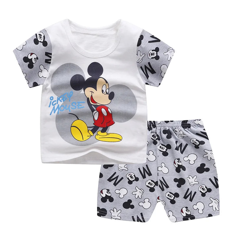 Mickey Mouse 2-Piece Summer Set: Short-Sleeved T-shirt and Shorts for Boys and Girls, Ages 1-4 - Uniq Niche