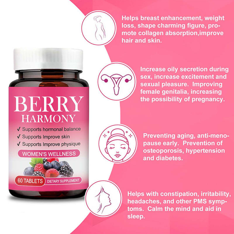 Berry Harmony Tablet With Vitamins Calcium Supports Hormonal Balance For Adults 60 Count - Uniq Niche