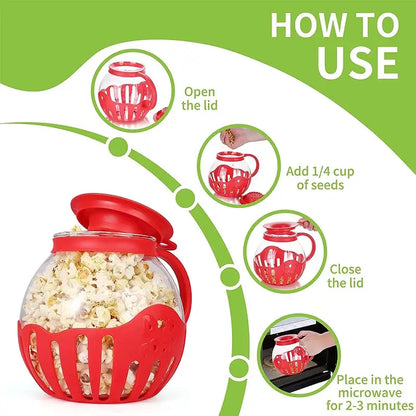 Microwave Glass Popcorn Popper With Silicone Lid - Uniq Niche