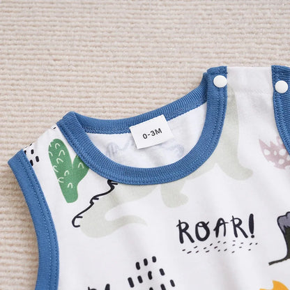 Adorable Cartoon Animal Print Newborn Jumpsuit: Soft, Sleeveless, Round Neck for Comfortable Summer Wear - Uniq Niche