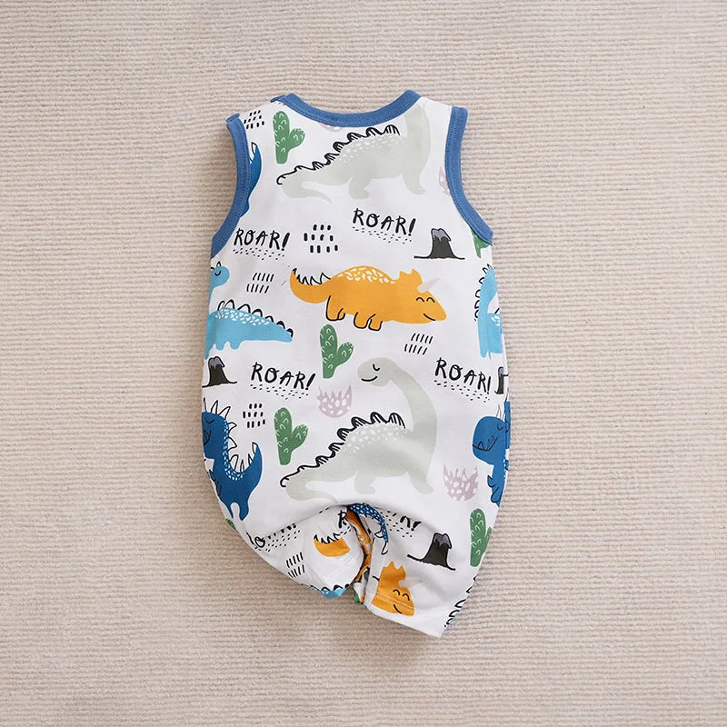 Adorable Cartoon Animal Print Newborn Jumpsuit: Soft, Sleeveless, Round Neck for Comfortable Summer Wear - Uniq Niche