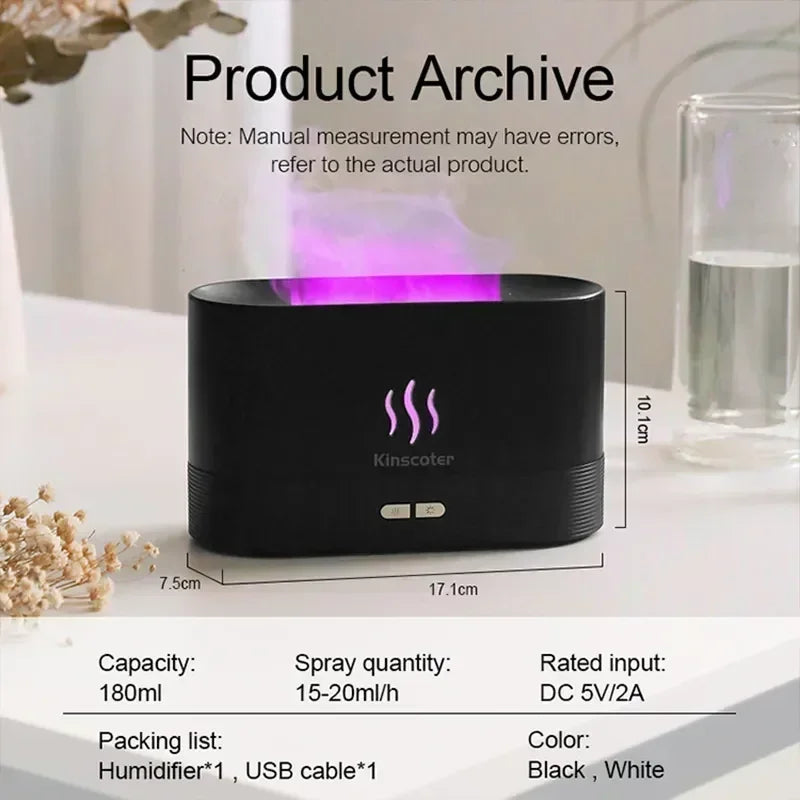 JJTHNCR Aromatherapy machine air humidifier ultrasonic cold mist machine atomizer LED essential oil flame lamp diffuser set