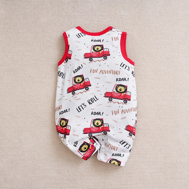 Adorable Cartoon Animal Print Newborn Jumpsuit: Soft, Sleeveless, Round Neck for Comfortable Summer Wear - Uniq Niche