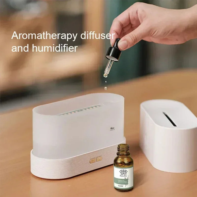 JJTHNCR Aromatherapy machine air humidifier ultrasonic cold mist machine atomizer LED essential oil flame lamp diffuser set