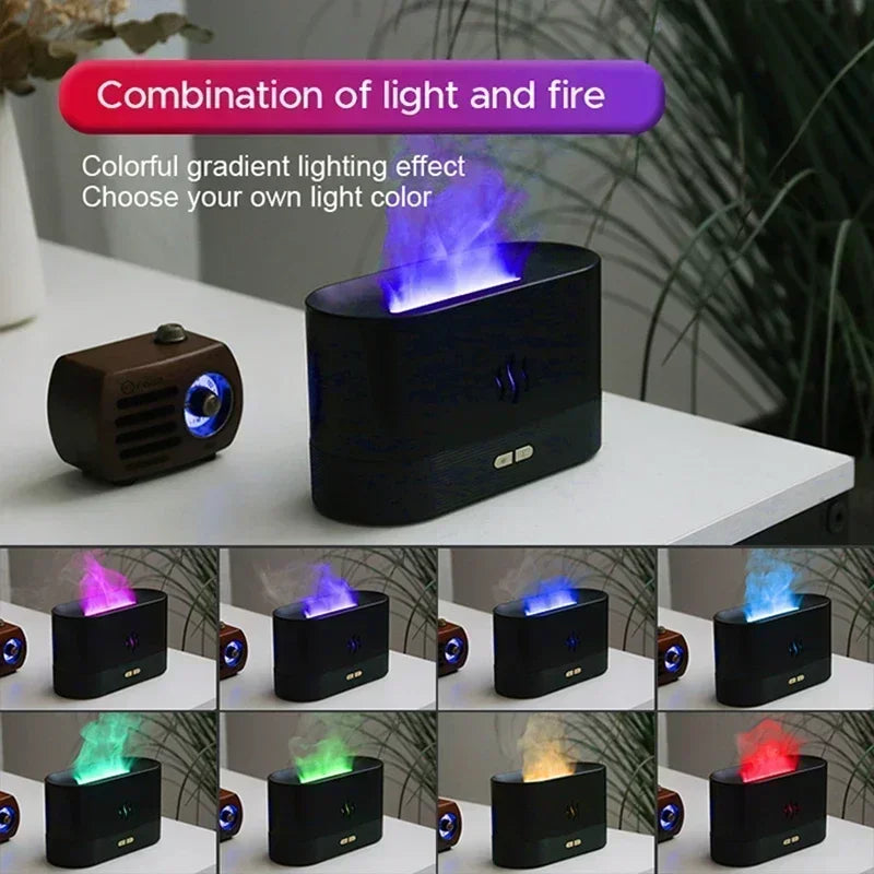 JJTHNCR Aromatherapy machine air humidifier ultrasonic cold mist machine atomizer LED essential oil flame lamp diffuser set