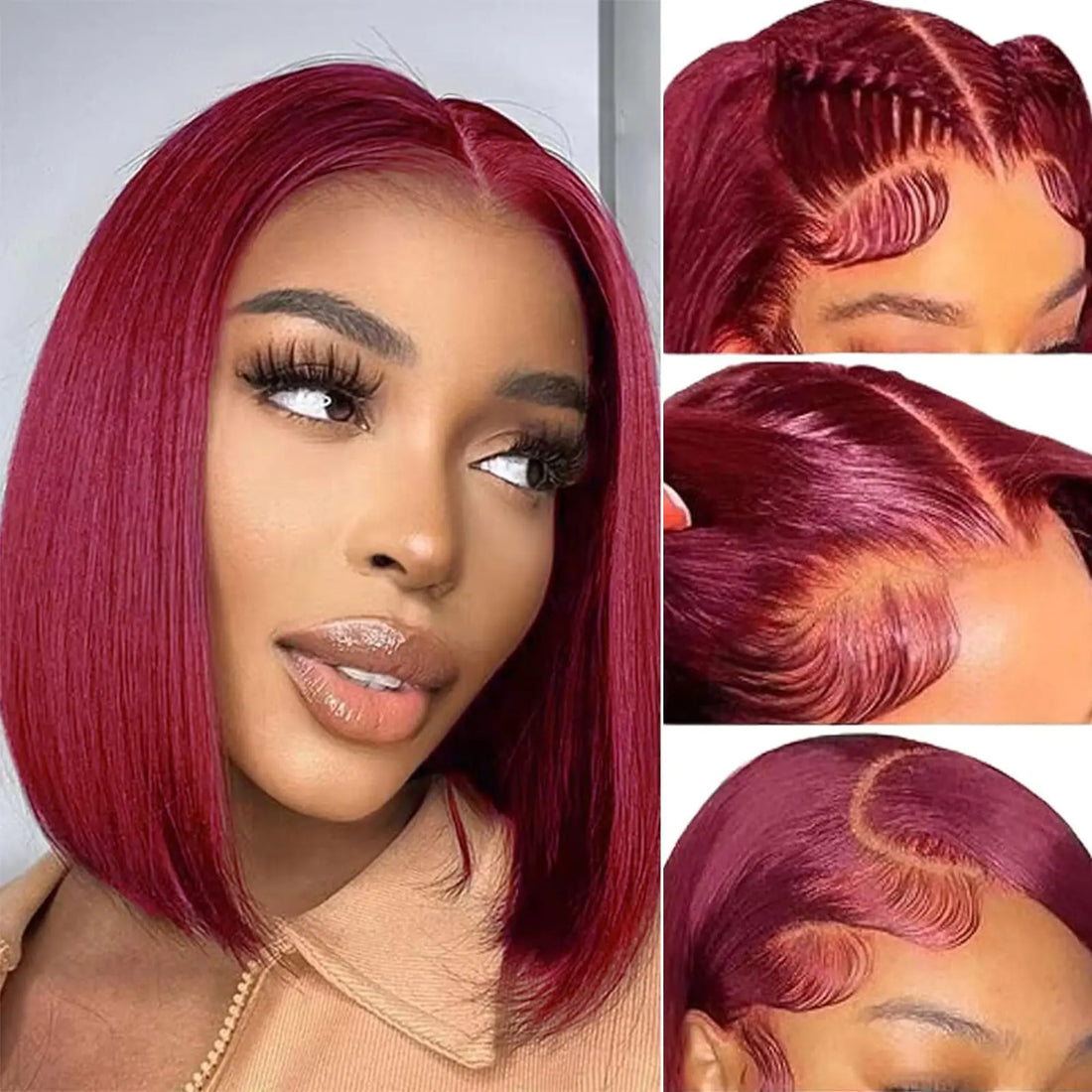 99J Burgundy Bob Wig – 10&quot; HD Lace Front, Pre-Plucked Human Hair Wig for Black Women