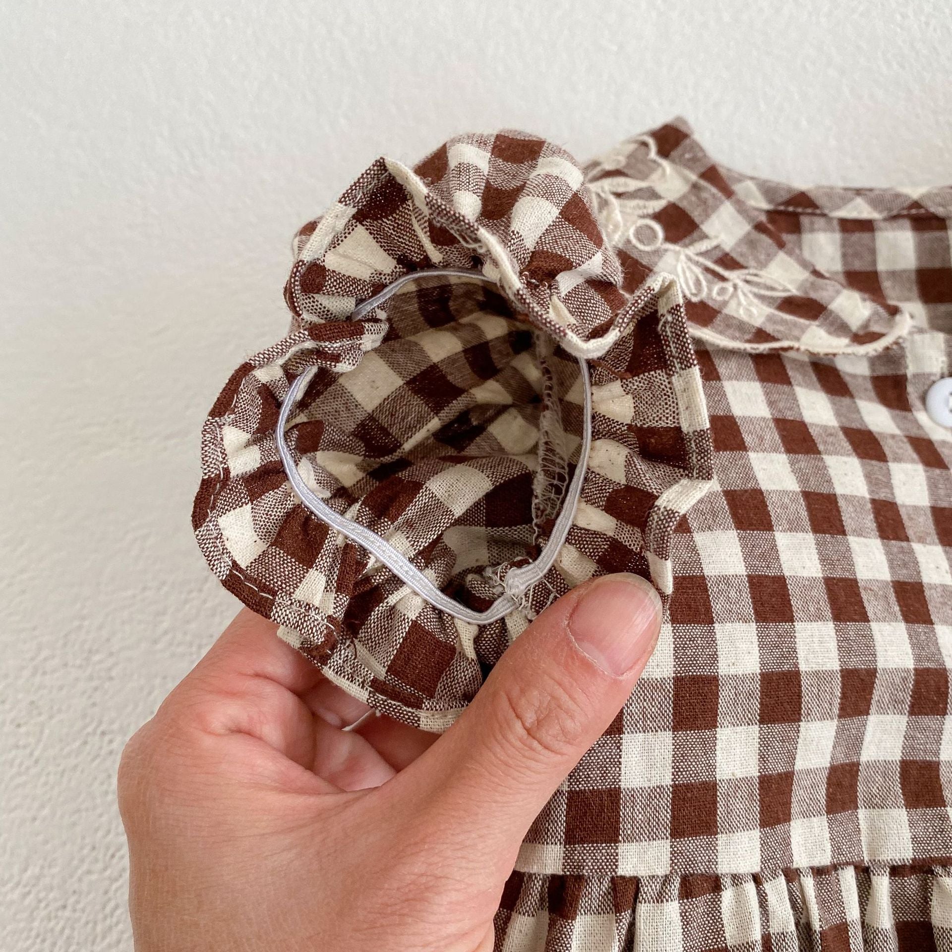 Baby  Embroidered Lapel Plaid Romper - Uniq Niche
