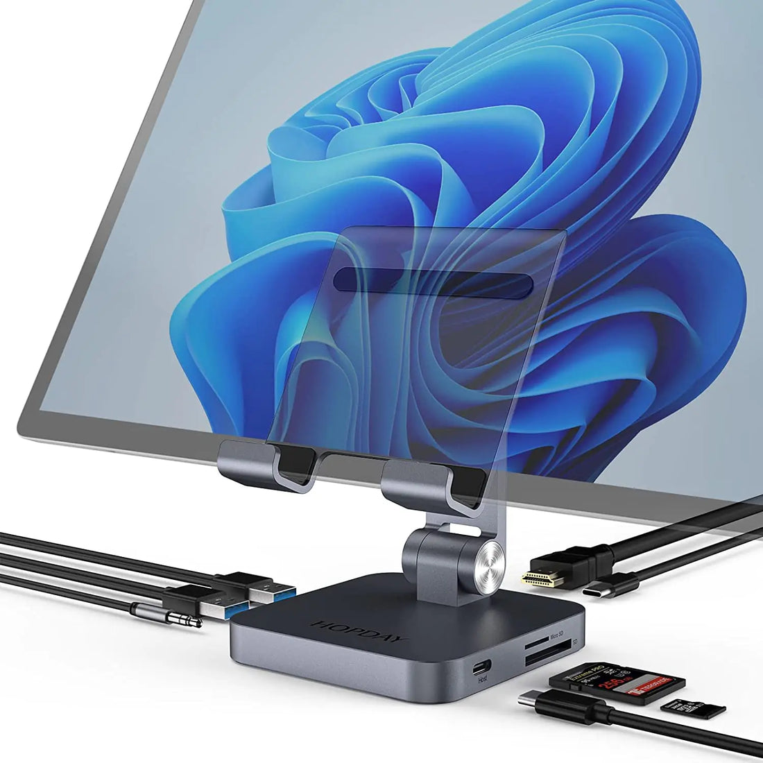 8-in-1 USB-C Hub &amp; Stand – Foldable Docking Station for iPad Pro, MacBook, and Tablets with 4K HDMI, USB 3.0, Fast Charging &amp; SD Card Slots